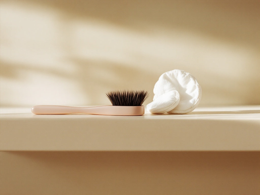 Brosse et coton pour l'entretien des extensions de cils