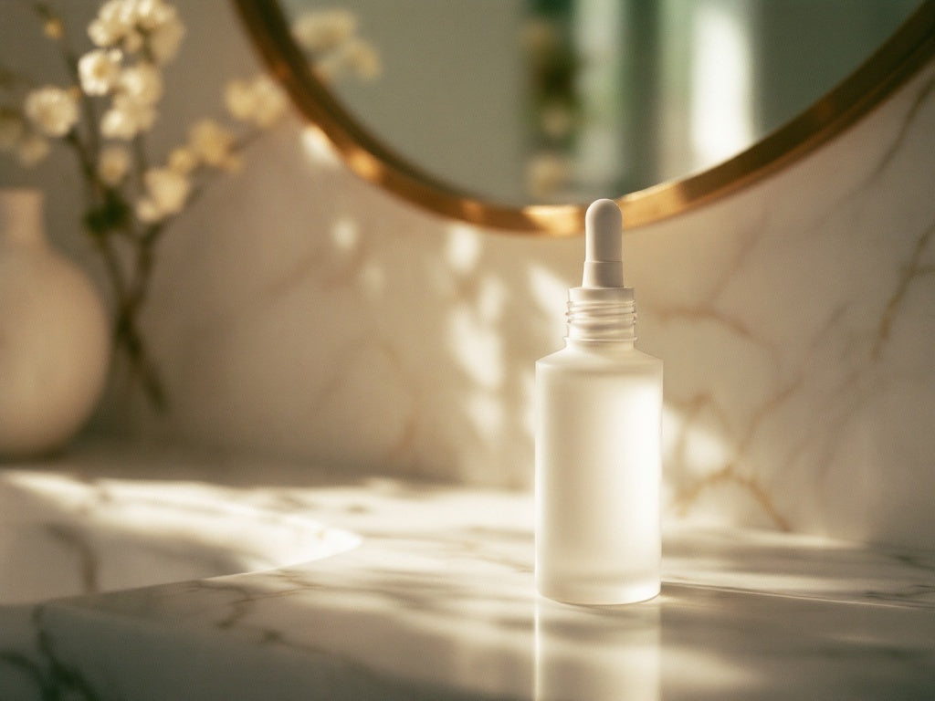 Sérum pour cils et son applicateur sur une étagère