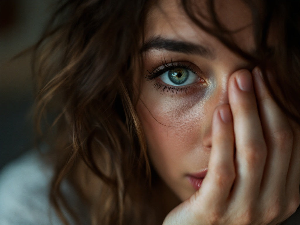 Femme touchant délicatement un œil sensible