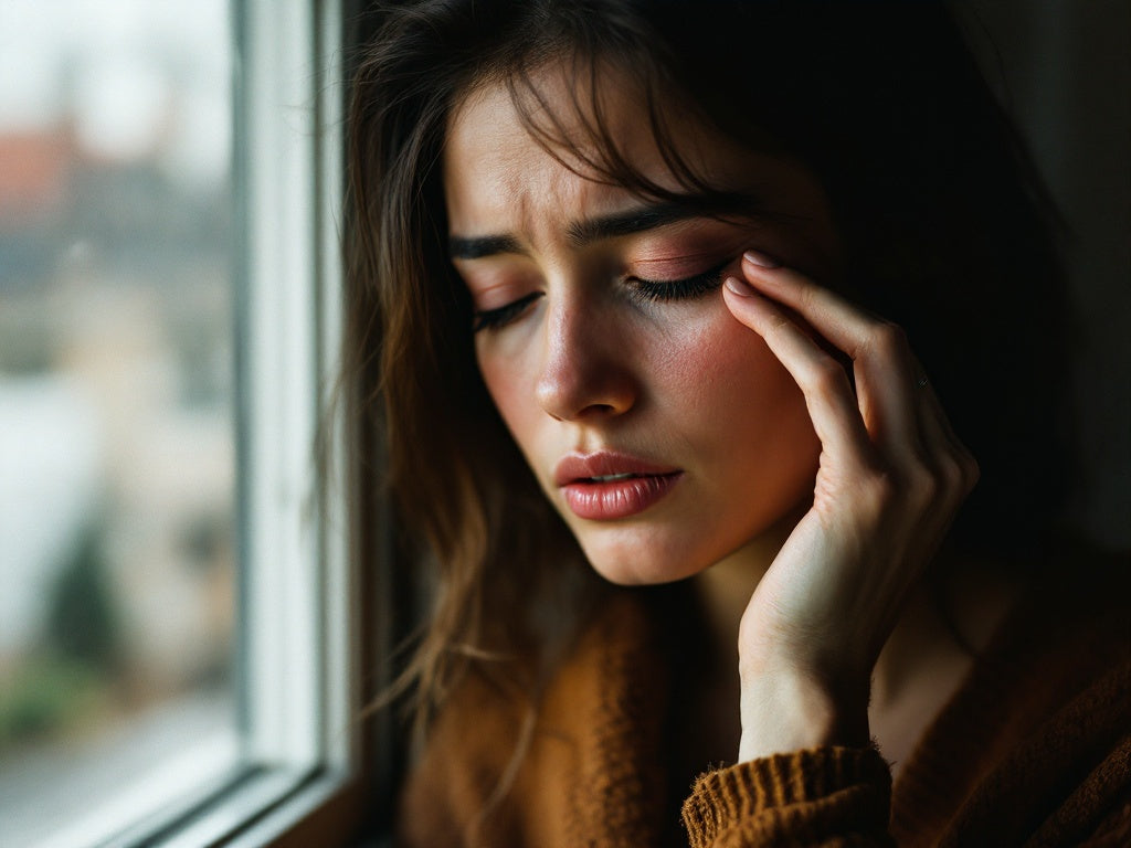 Femme se frottant un œil irrité, allergie aux extensions